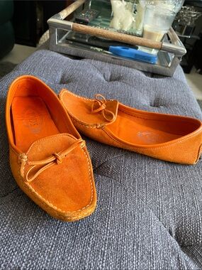 Tod's Orange Suede Slip-On Driving Loafers